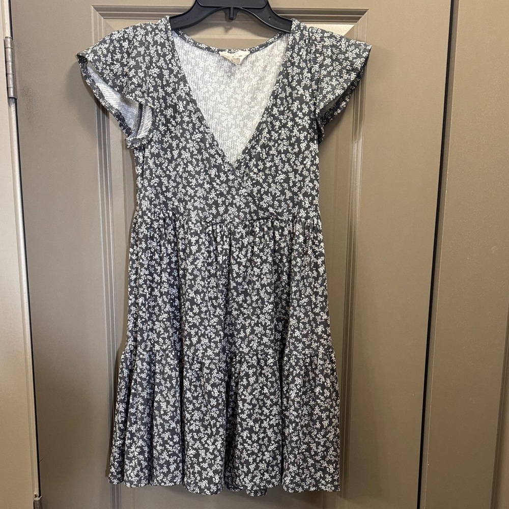 Cotton ribbed Floral V-Neck swing Dress